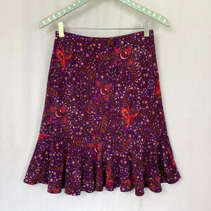 Vintage Y2K Chaps Skirt Womens Extra Small Floral Ruffle Slinky Knit 90s Purple